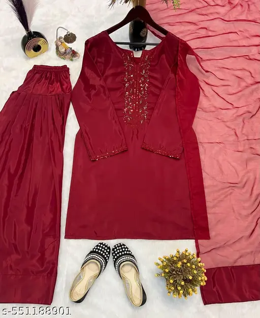 Beautiful Red Silk Suit Set