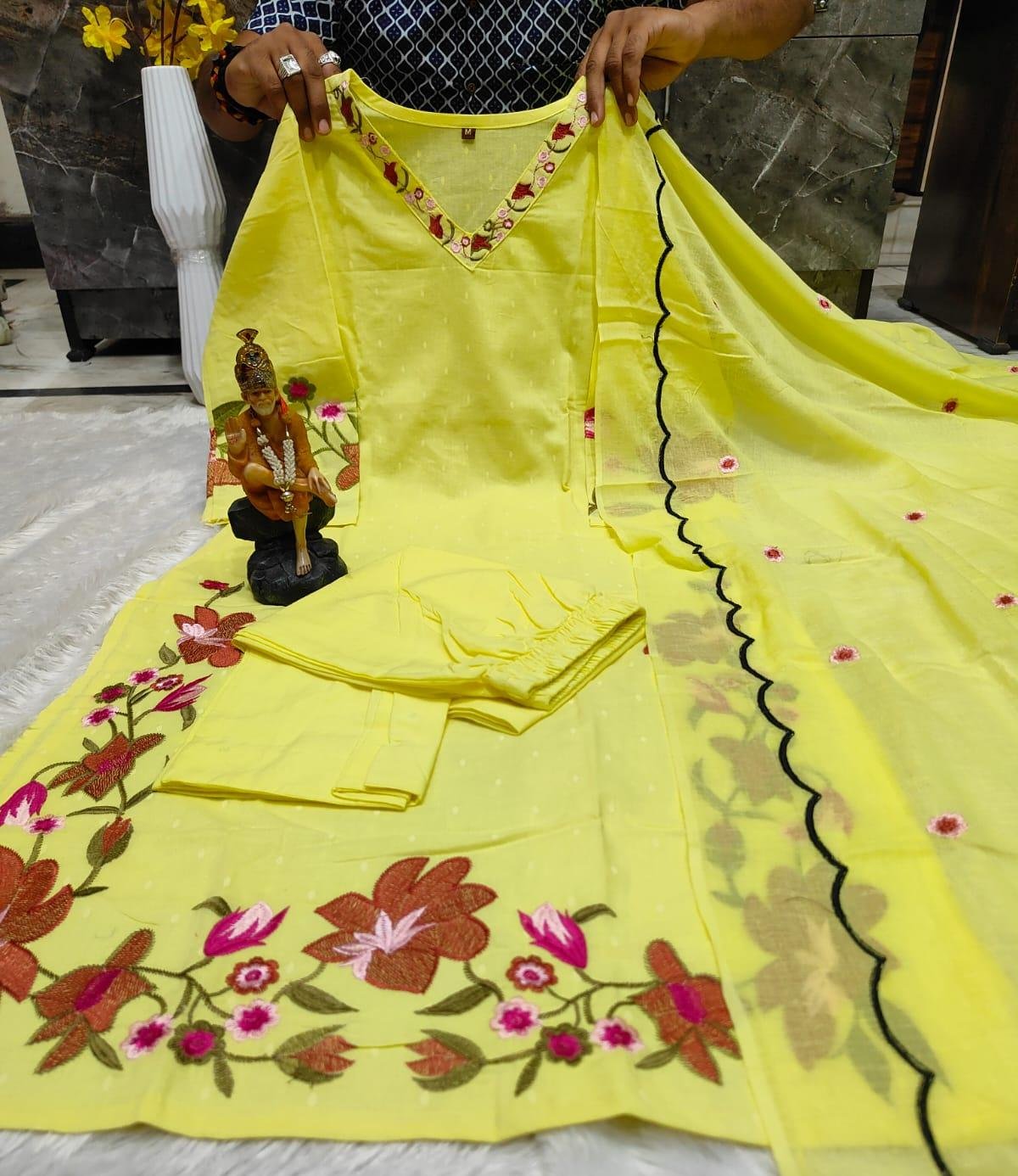 Designer embroidered work kurti & pant with EMBROIDERY duppata set